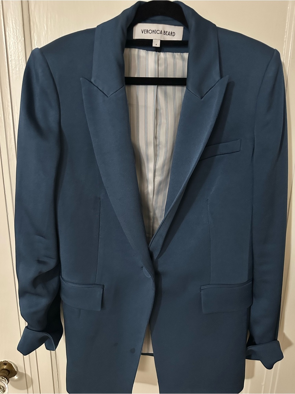 Veronica Beard Slate Blue Single-Button Tailored Blazer